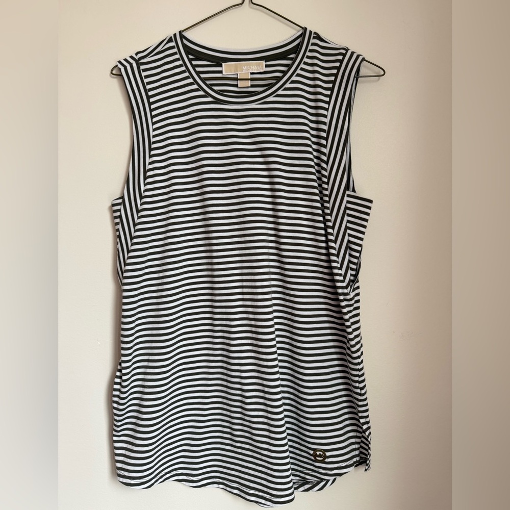 MICHAEL Michael Kors Black and White Striped Sleeveless Tank